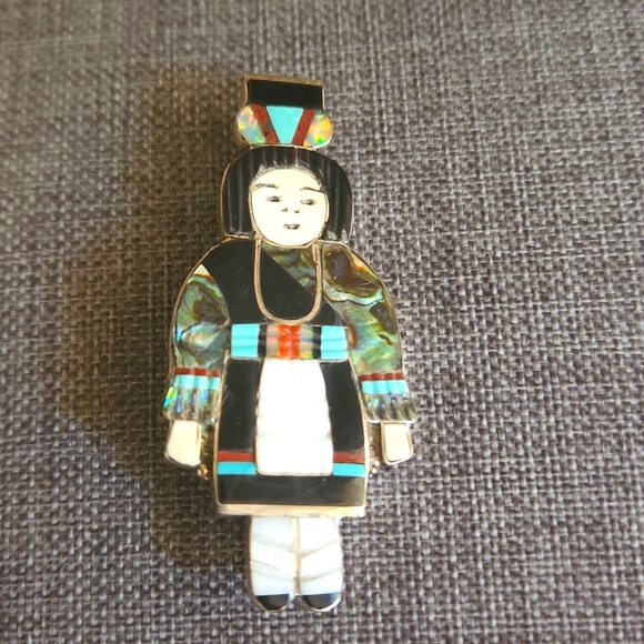 Stunning Native American Zuni Vintage Madeline Beyuka Gemstone Pin/Pendant 💙♥️ - Picture 2 of 11